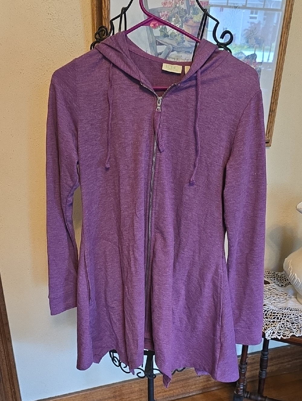 LOGO by Lori Goldstein Heathered Plum Zip Hoodie - XS